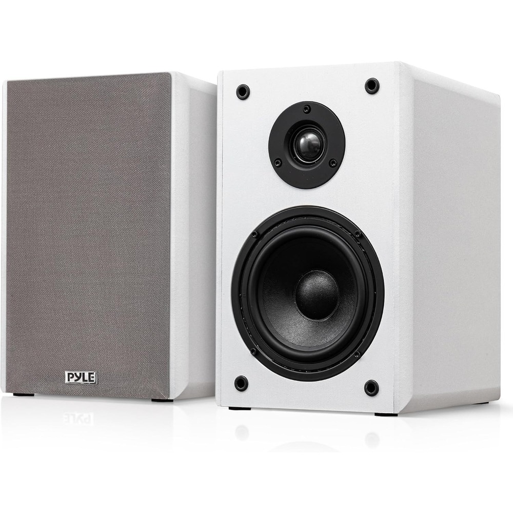 Pyle 5.25 Bookshelf Speakers Pair 200W HiFi Wall Mount Home Theater White